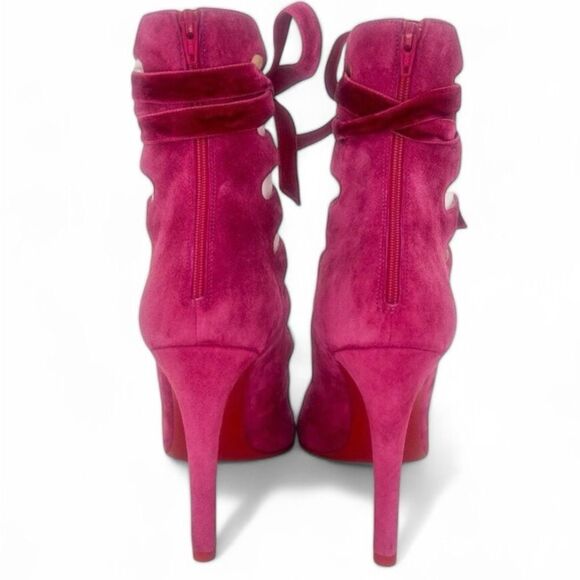 NEW CHRISTIAN LOUBOUTIN Spinetita Loulou Pink Lace-Up Booties Size EU36.5 - Picture 8 of 11